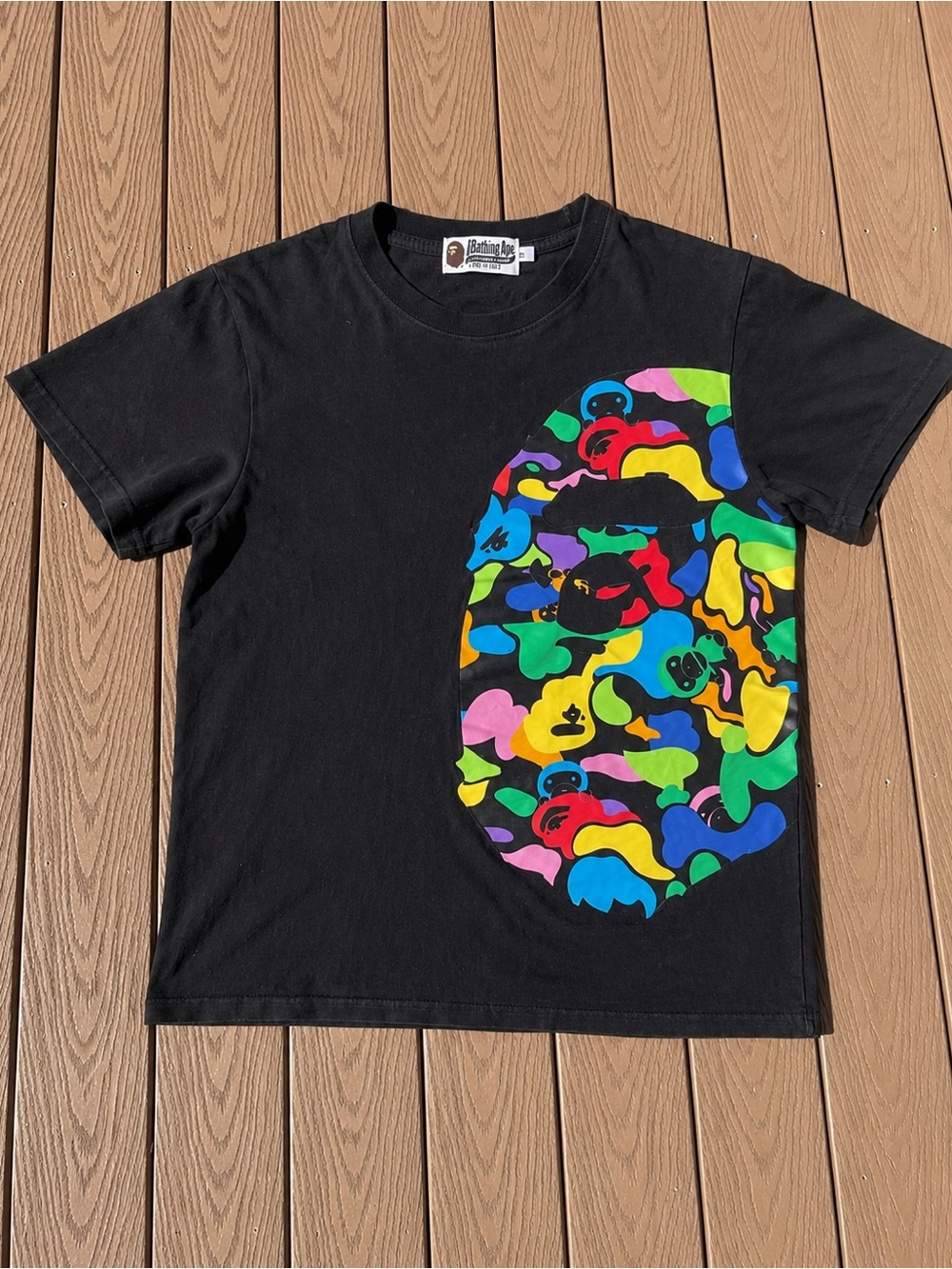 Bape Black Tee with Multicolor Ape Head